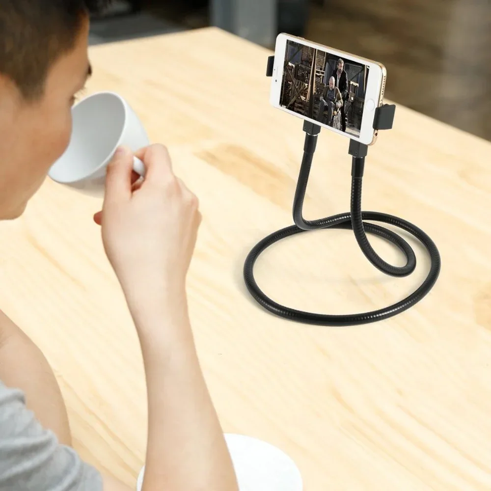 Flexible Black Dual-Arm Phone Holder Stand - Universal Mobile Mount